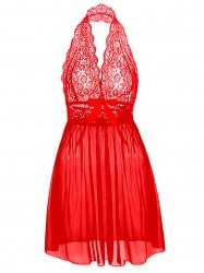 Halter Lace Plus Size Babydoll - Red