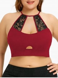 Plus Size Lace Trim Cutout Camisole - Red