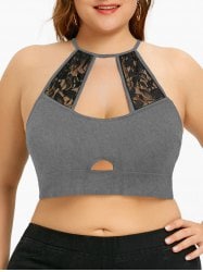 Plus Size Lace Trim Cutout Camisole - Heather Gray