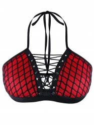 Plus Size Halter Criss Cross Mesh Bra - Red