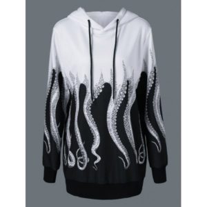 Octopus Print Plus Size Hoodie - White