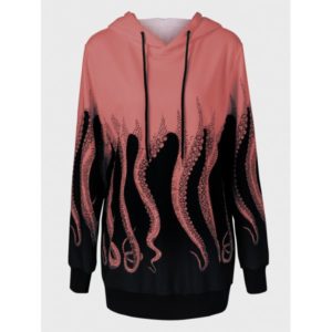 Octopus Print Plus Size Hoodie - Orangepink