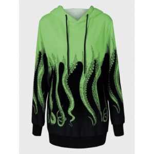 Octopus Print Plus Size Hoodie - Apple Green