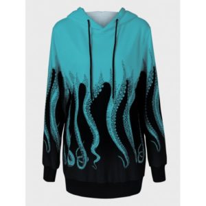 Octopus Print Plus Size Hoodie - Oasis