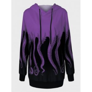 Octopus Print Plus Size Hoodie - Purple