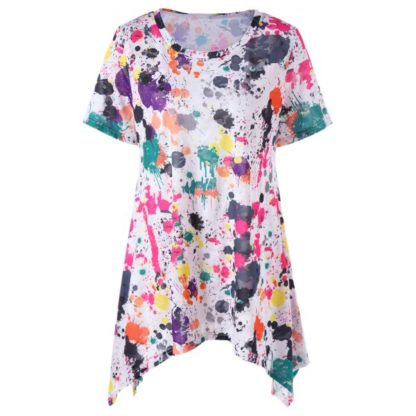 Plus Size Splatter Paint Longline T-Shirt - White