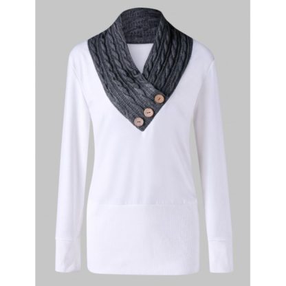 Plus Size Cable Knit Panel Tunic Sweatshirt - White