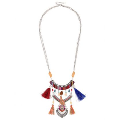 Vintage Faux Gem Tassel Beads Necklace