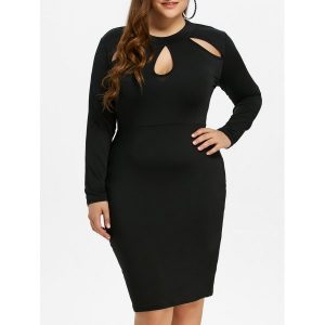 Cut Out Plus Size Bodycon Tight Dress - Black