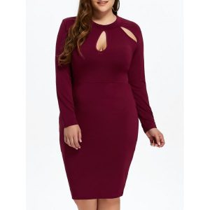 Cut Out Plus Size Bodycon Tight Dress - Wine Red