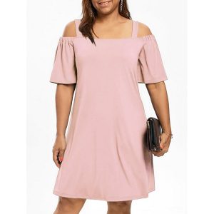 Plus Size Cold Shoulder Half Sleeve Dress - Light Pink