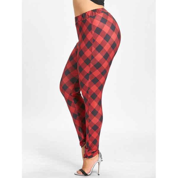 Fitted Plus Size Plaid Leggings - Red - Big and Sexy Sportswear
