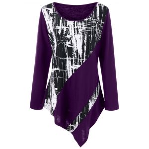 Plus Size Monochrome Asymmetric Tunic T-shirt - Concord