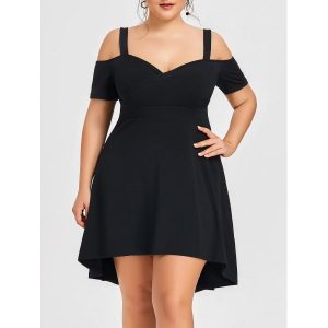 Plus Size Sweetheart Neck High Low Dress - Black