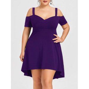 Plus Size Sweetheart Neck High Low Dress - Purple