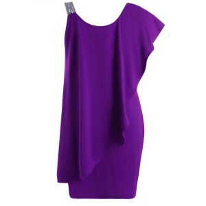 Plus Size One Shoulder Flounce Mini Dress - Purple