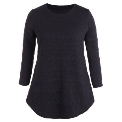 Polka Dot Jacquard Plus Size T-Shirt - Black