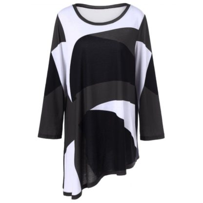 Plus Size Abstract Print Asymmetrical T-Shirt
