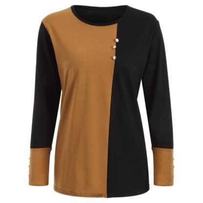Plus Size Panel T-Shirt with Buttons