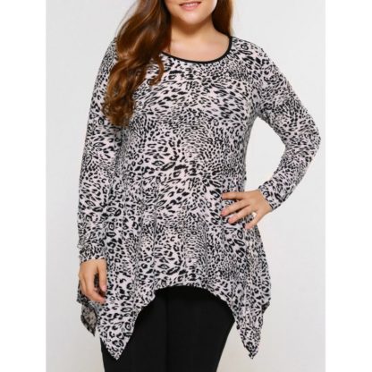 Plus Size Leopard Print Lace Insert T-Shirt - Leopard