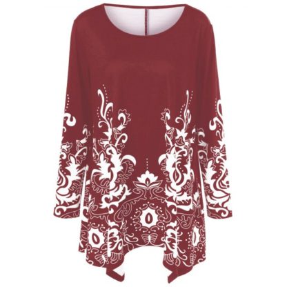 Plus Size Floral Print Asymmetric T-Shirt