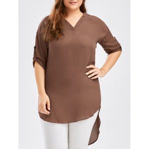 High Low Chiffon Plus Size Blouse - Camel