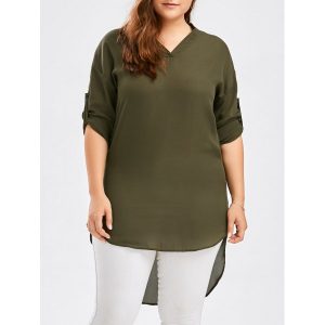 High Low Chiffon Plus Size Blouse - Olive