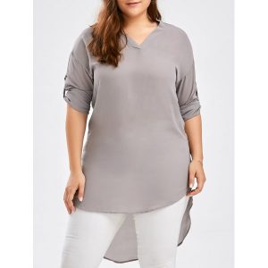 High Low Chiffon Plus Size Blouse - Gray