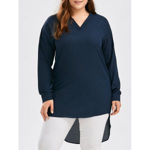 High Low Chiffon Plus Size Blouse - Purplish Blue