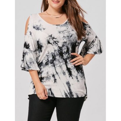 Open Shoulder Plus Size Tie Dye Top