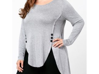 Plus Size Marled Button Detail Top - Light Grey
