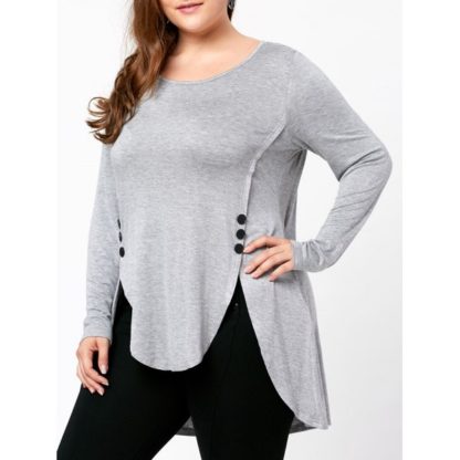Plus Size Marled Button Detail Top - Light Grey