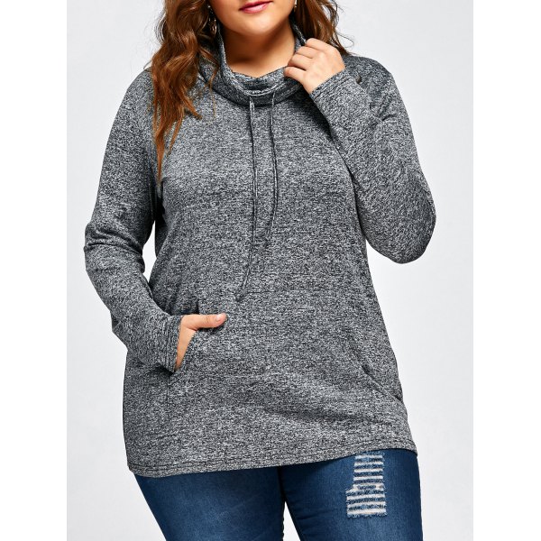 Plus Size Drawstring Long Sleeve Cowl Neck Top - Big and Sexy Sportswear