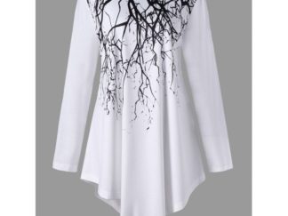 Plus Size Branch Print Asymmetric Tunic Top