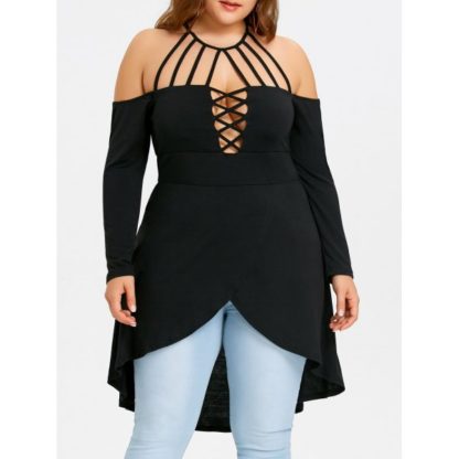 Plus Size Dip Hem Strappy Tunic Tee