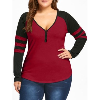 Plus Size Two Tone Stripes Raglan Sleeves T-shirt