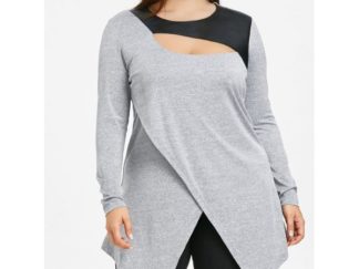 Plus Size Cutout Overlap Tunic Top - Gray