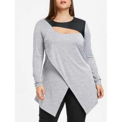 Plus Size Cutout Overlap Tunic Top - Gray