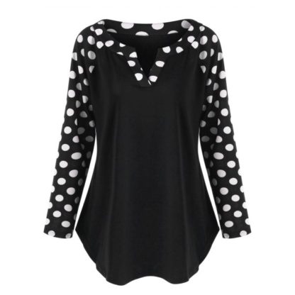 Plus Size Polka Dot Raglan Sleeve Tunic Top