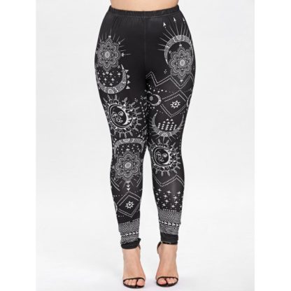 Plus Size Monochrome Ethnic Leggings - Black