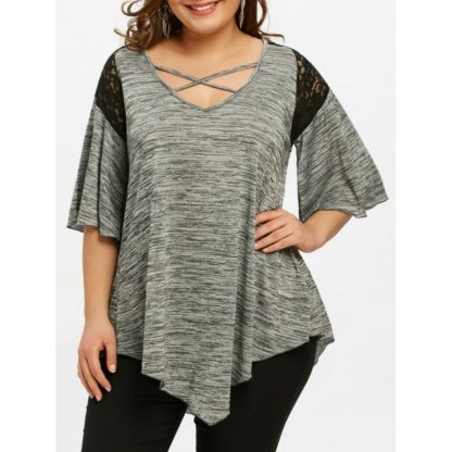 Asymmetrical Plus Size Flare Sleeve Tunic T-shirt