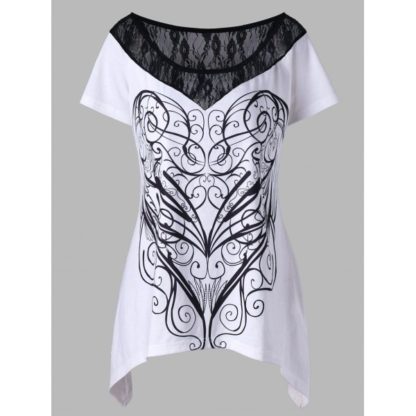 Plus Size Lace Panel Monochrome T-shirt