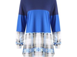 Plaid Color Block Plus Size T-shirt - Blue
