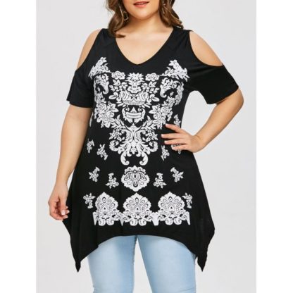 Plus Size Arab Crescent Hem T-shirt - Black