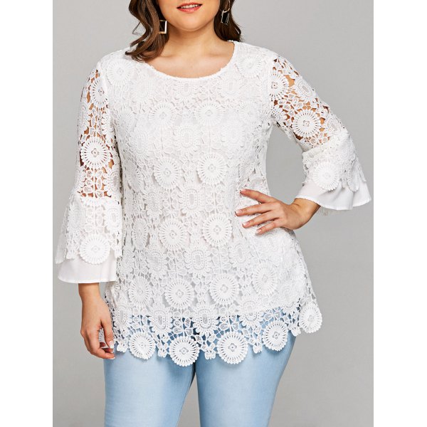 solacol Womens Tunic Tops Fashion Womens Plus Size Flare Lace