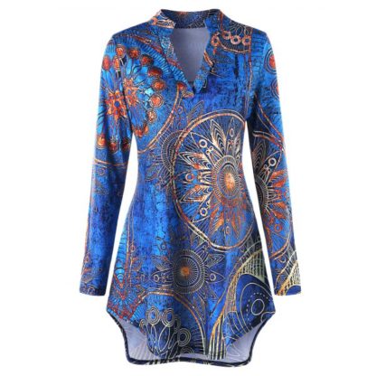 Plus Size High low Ethnic Print Tunic Tee