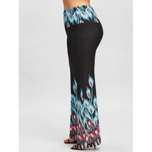 Long Plus Size Peacock Print Palazzo Pants - Fresh