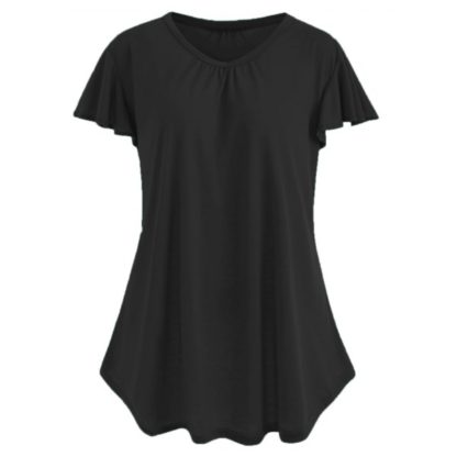 Plus Size Butterfly Sleeve Plain T-shirt