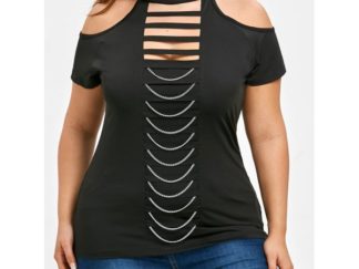 Cut Out Plus Size Cold Shoulder T-shirt - Black