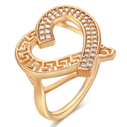 Fashion Micro-embellished Heart Zircon Ring - Gold